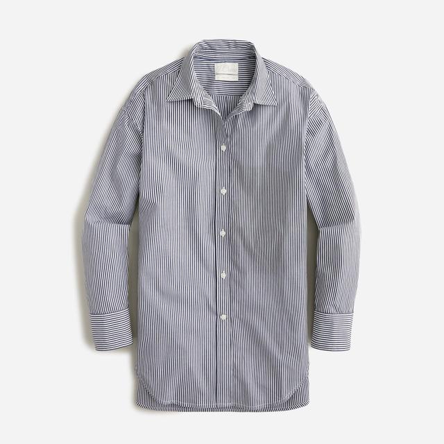 Relaxed-fit crisp cotton poplin shirt in navy stripe Product Image