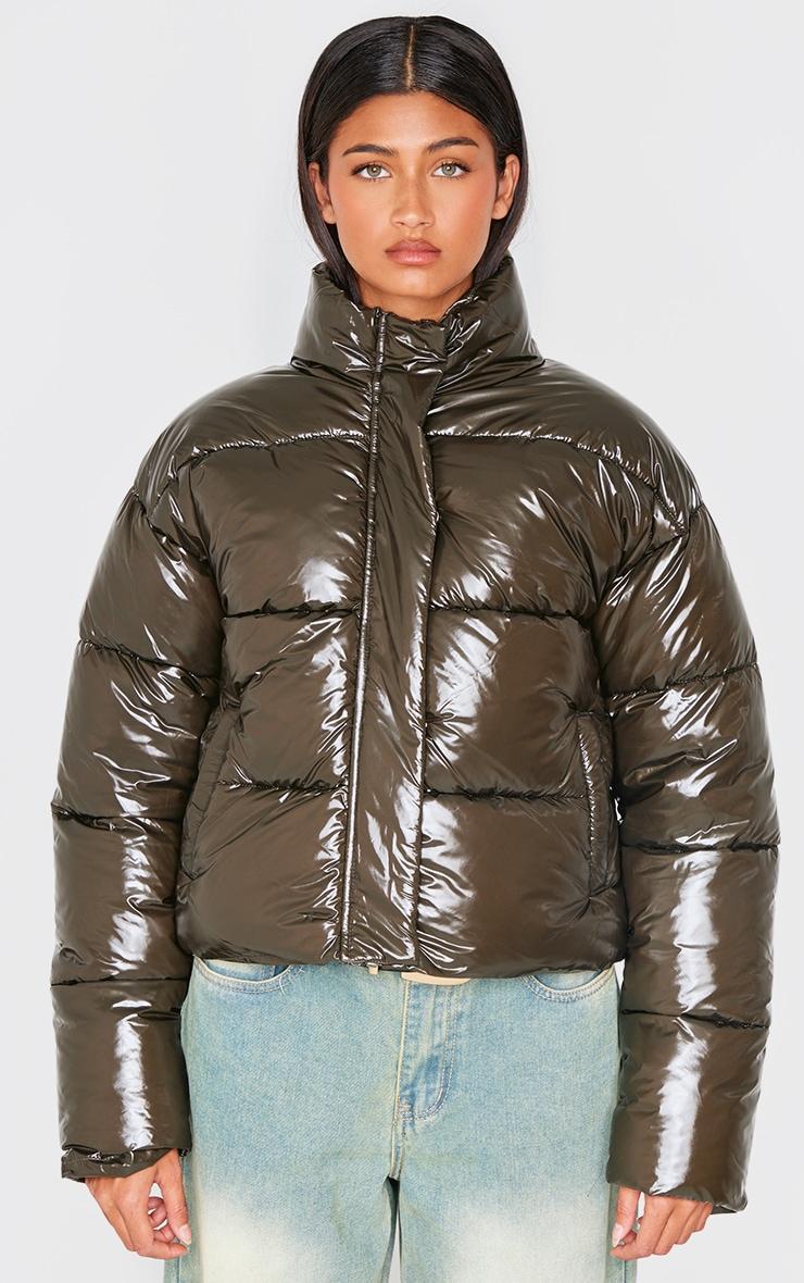 Khaki Quilted High Shine Puffer Product Image