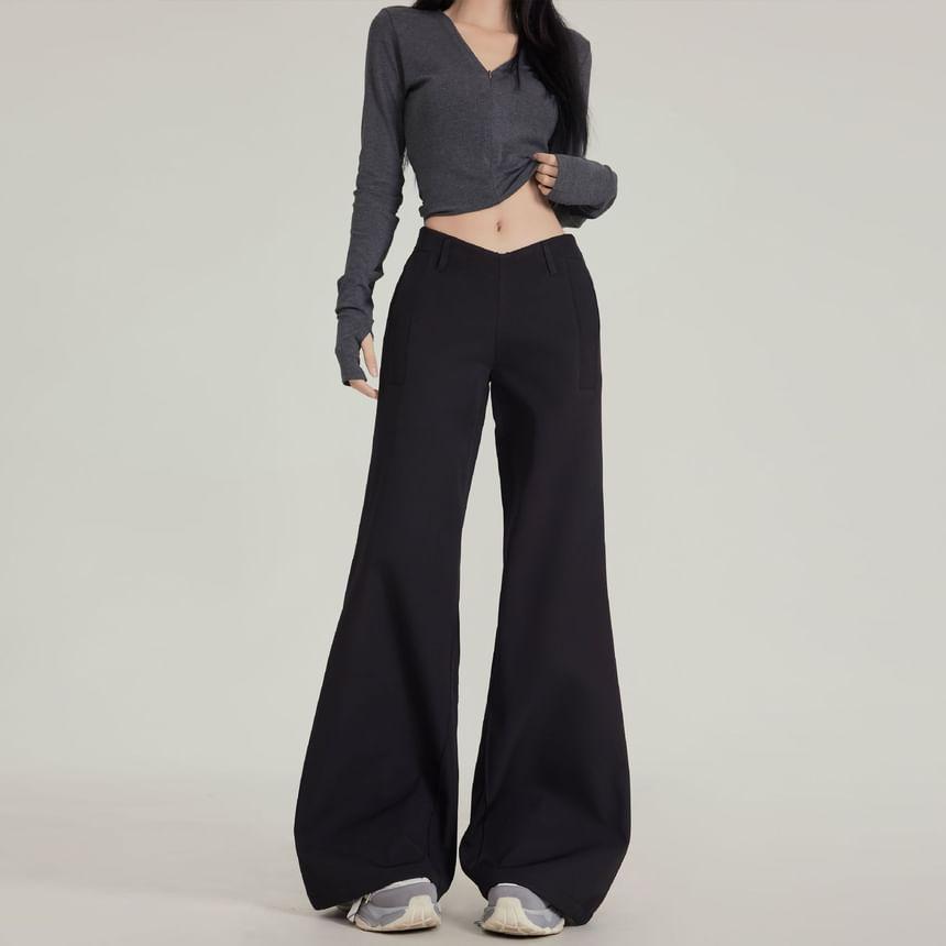 Mid Waist Plain Fleece-Lined Flared Pants (Various Designs) Product Image