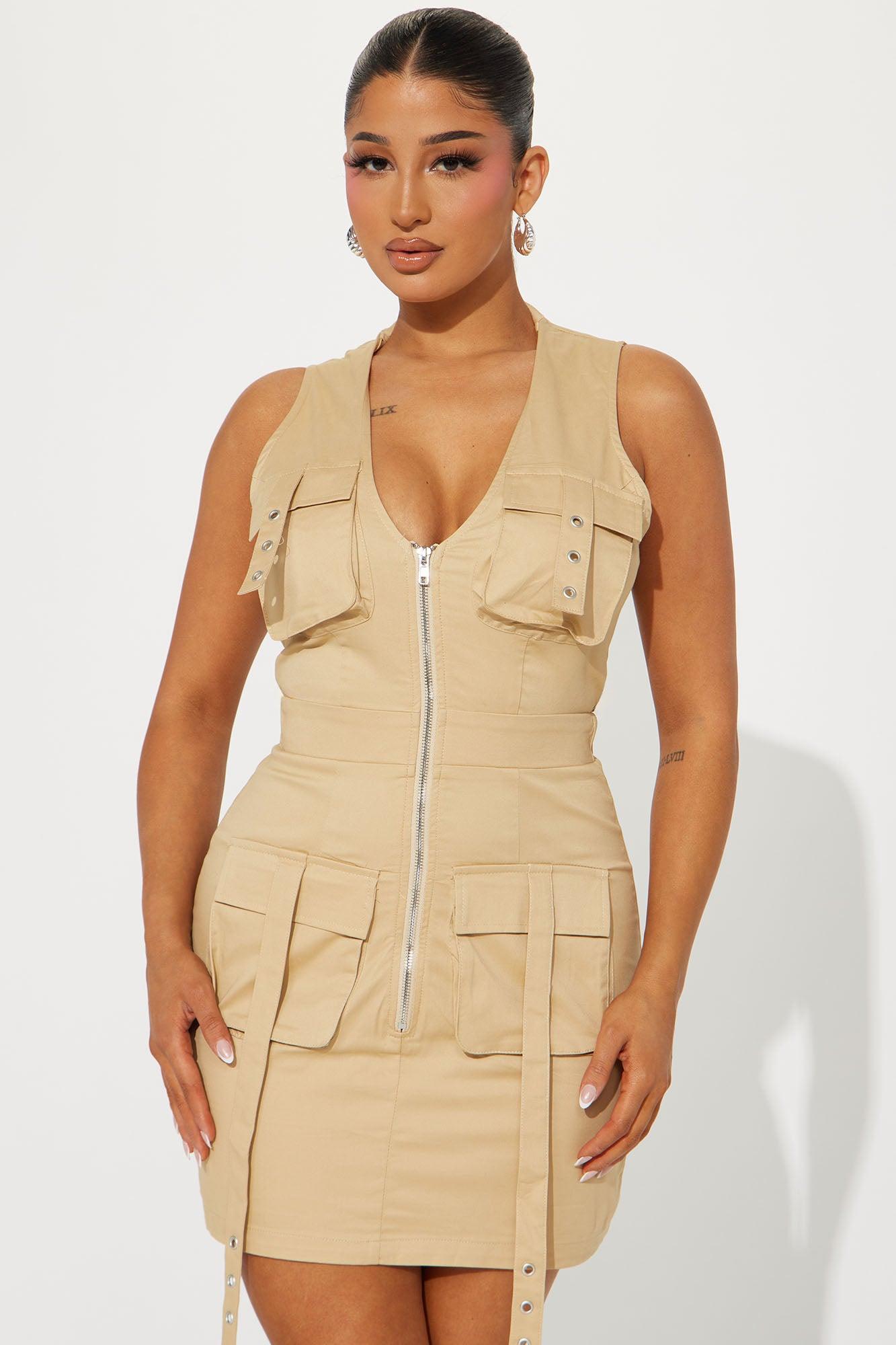 Kailani Cargo Mini Dress - Khaki Product Image