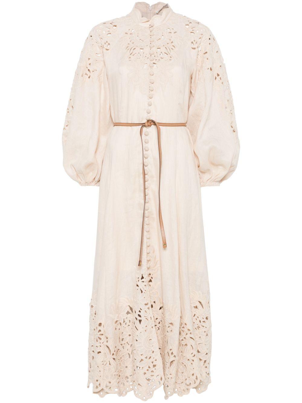 ZIMMERMANN Wylie Embroidered Billow Dress In Neutrals Product Image