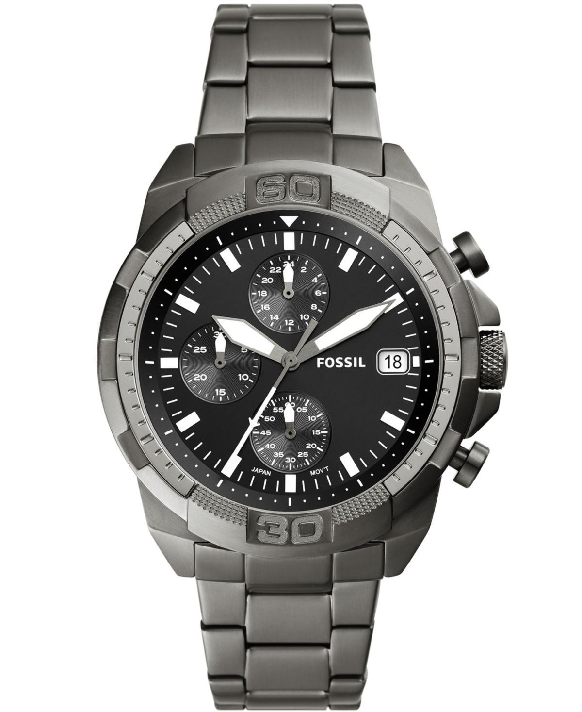 Fossil Mens Bronson Chronograph Gray Stainless Steel Bracelet Watch 44mm Product Image