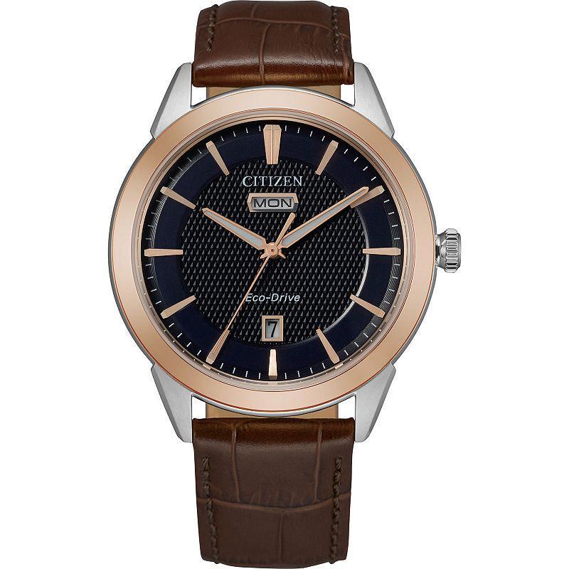 Citizen Mens Eco Day & Date Gold Dial Watch Brown Product Image