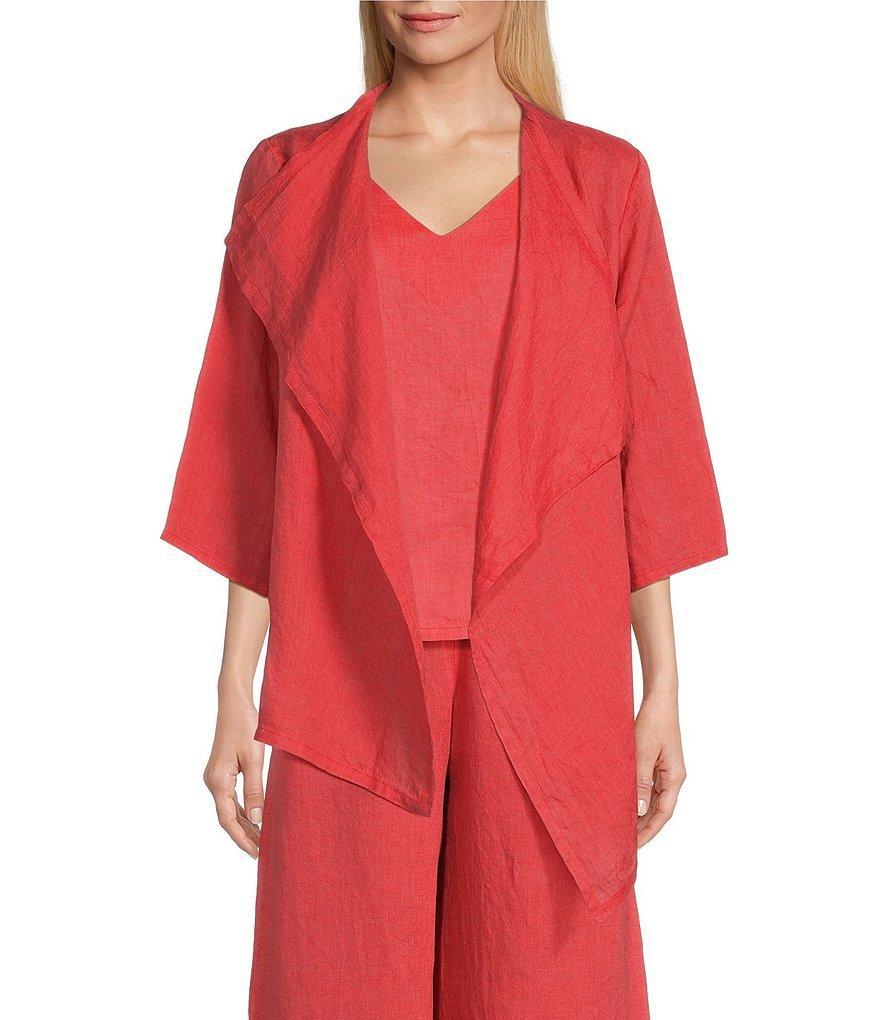 Bryn Walker Marie Cross-Dyed Linen 3/4 Sleeve Drape Asymmetric Open-Front Jacket Product Image