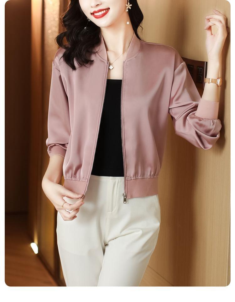 Plain Zip Bomber Jacket Product Image