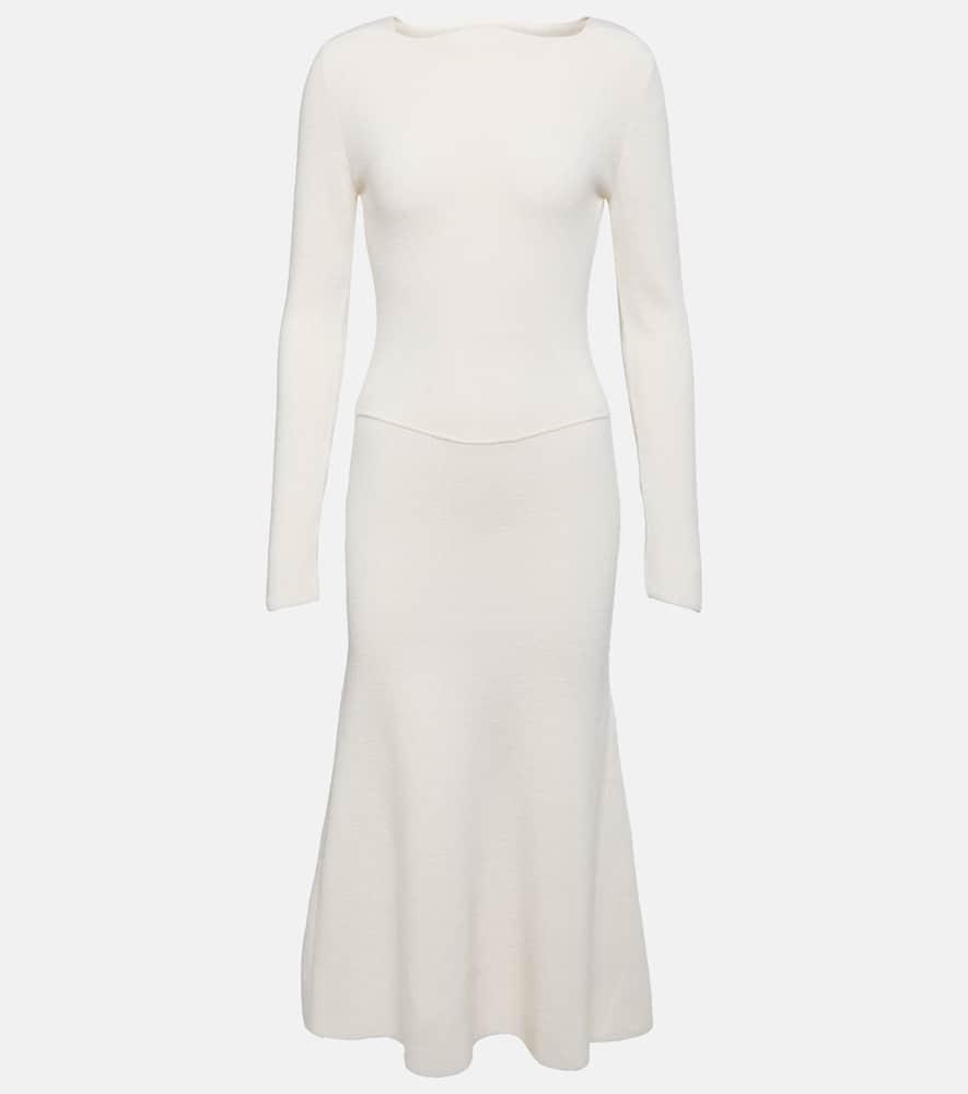 Circle Panel Ribbed Wool Midi Dress In White Product Image