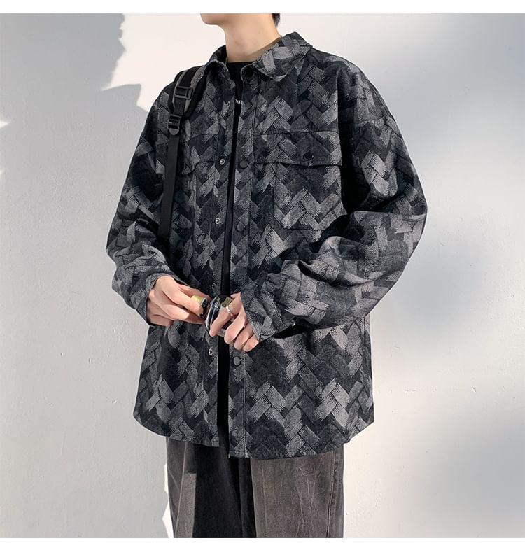 Collared Patterned Button Shacket Product Image