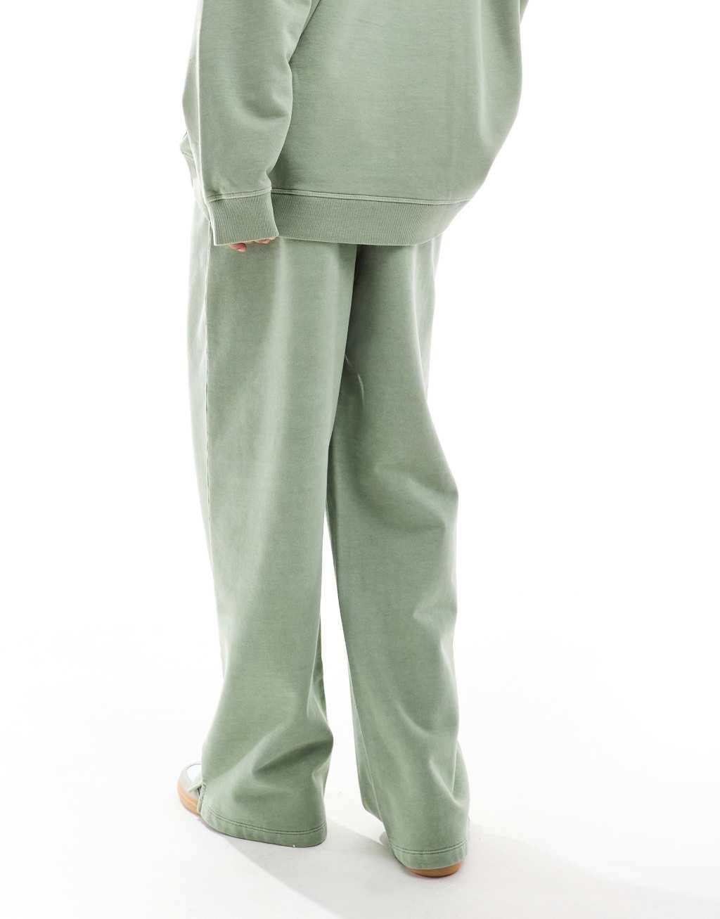 ASOS DESIGN Heavy weight straight leg sweatpants with pintuck in washed sage green Product Image