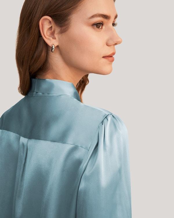 Women Bow-tie Neck Silk Blouse Product Image