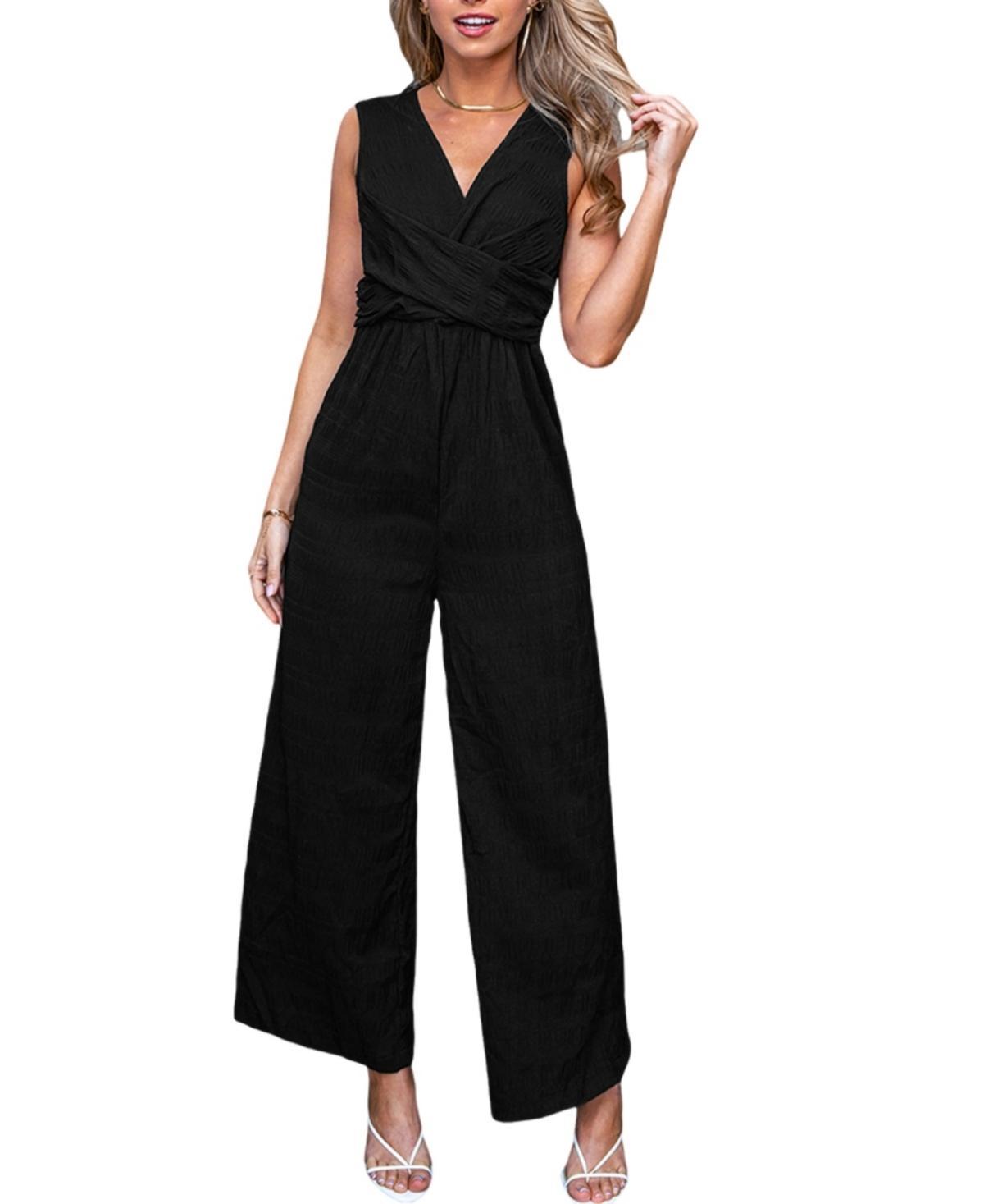 Cupshe Womens Black Sleeveless Wrapped Waist Straight Leg Jumpsuit Product Image