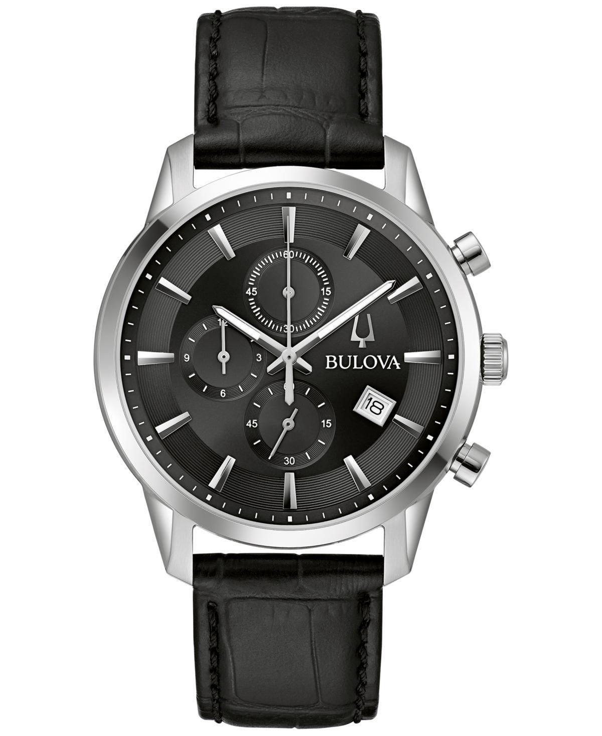 Men's Bulova Classic Sutton Black Strap Chronograph Watch with Black Dial (Model: 96B403) Product Image