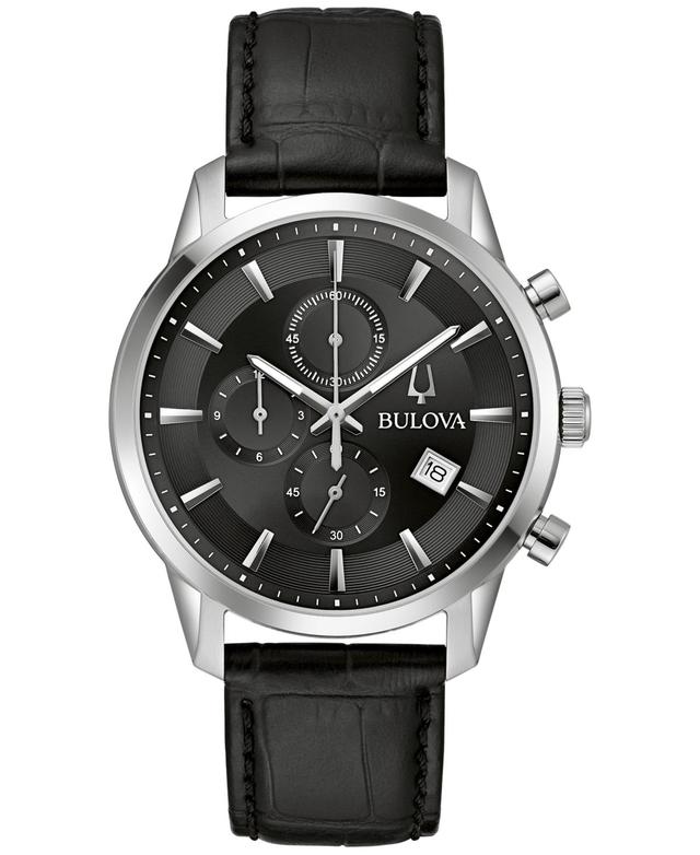 Bulova Sutton Collection Mens Chronograph Black Leather Strap Watch Product Image