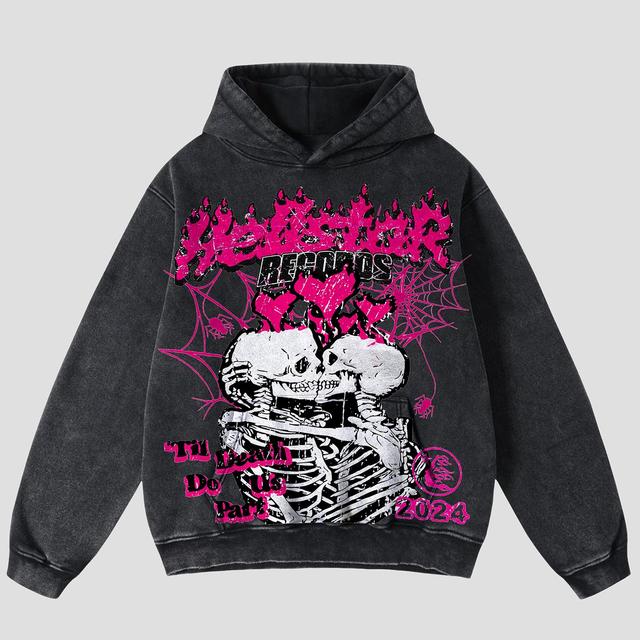 Vintage Til Death Do Us Part Hellstar Skull Graphic Acid Washed Oversized Hoodie Product Image