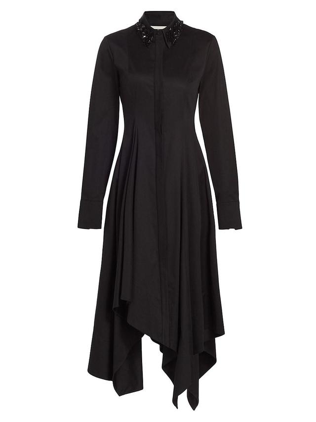 Jason Wu Collection Beaded Collar Long Sleeve Asymmetric Stretch Cotton Shirtdress Product Image