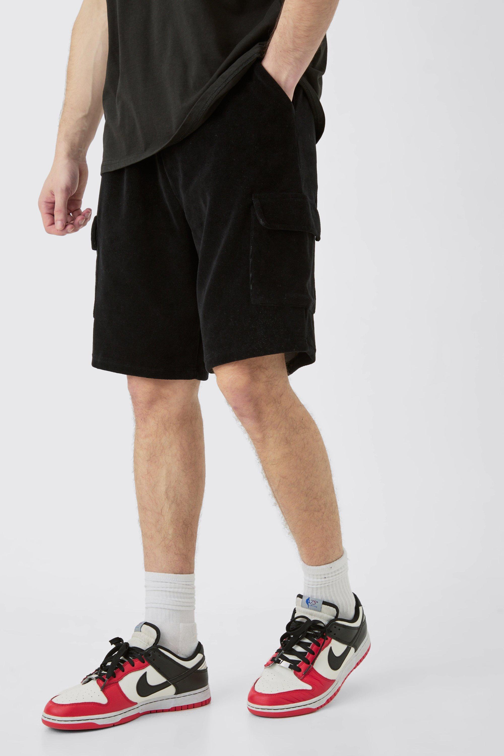 Tall Elasticated Waist Velour Cargo Shorts | boohooMAN USA Product Image