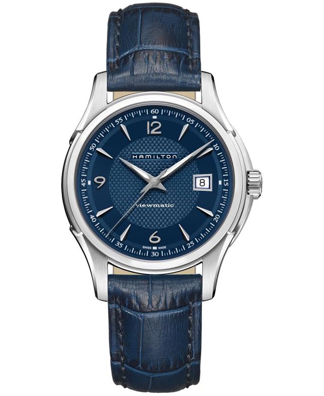 Hamilton Mens Swiss Automatic Jazzmaster Viewmatic Blue Leather Strap Watch 40mm Product Image