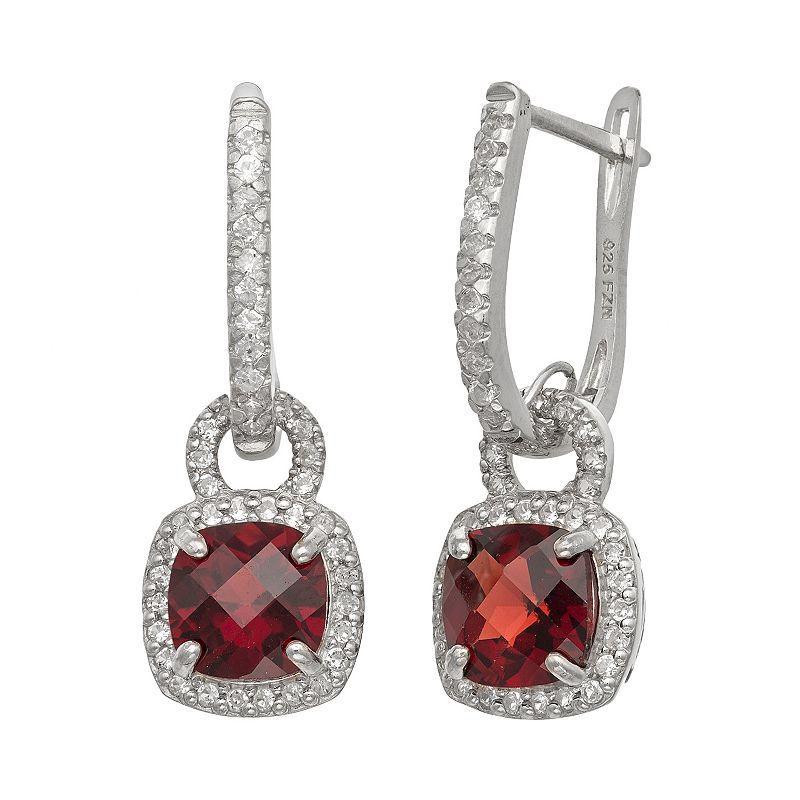 Designs by Gioelli Sterling Silver Garnet and Lab-Created White Sapphire Square Halo Drop Earrings, Womens, Multi Product Image