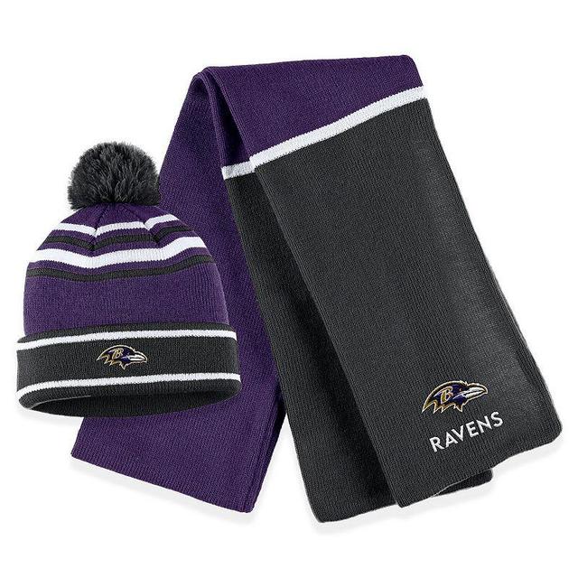 Womens WEAR by Erin Andrews Baltimore Ravens Colorblock Cuffed Knit Hat with Pom and Scarf Set Product Image