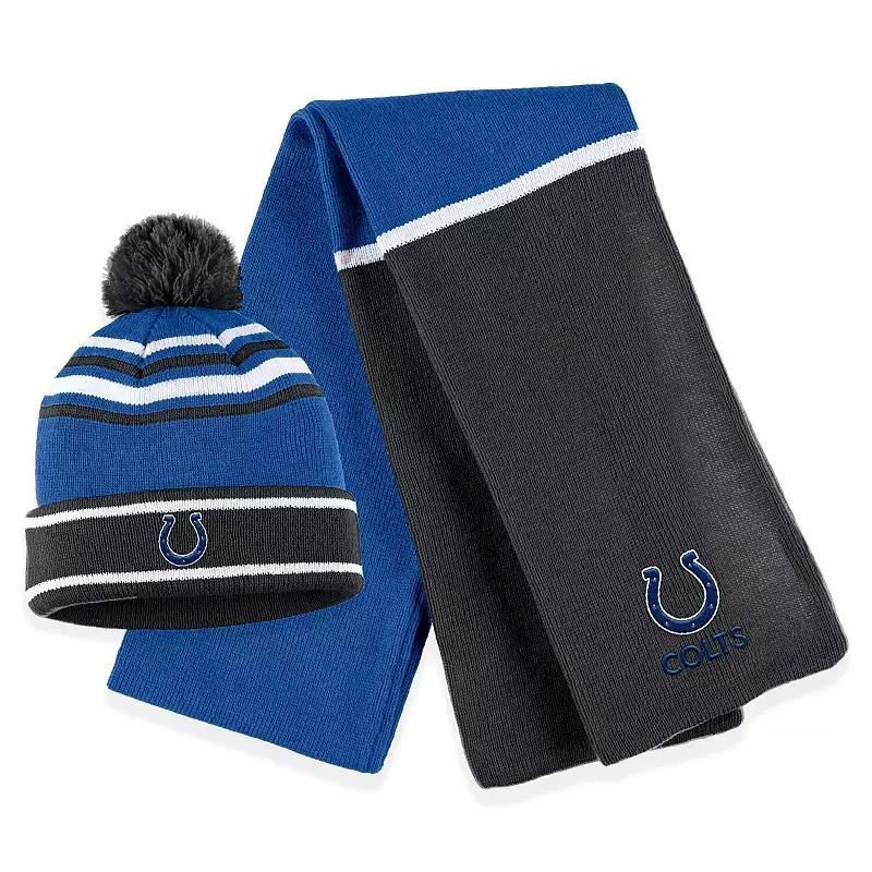 Womens Wear by Erin Andrews Royal Indianapolis Colts Colorblock Cuffed Knit Hat with Pom and Scarf Set Product Image