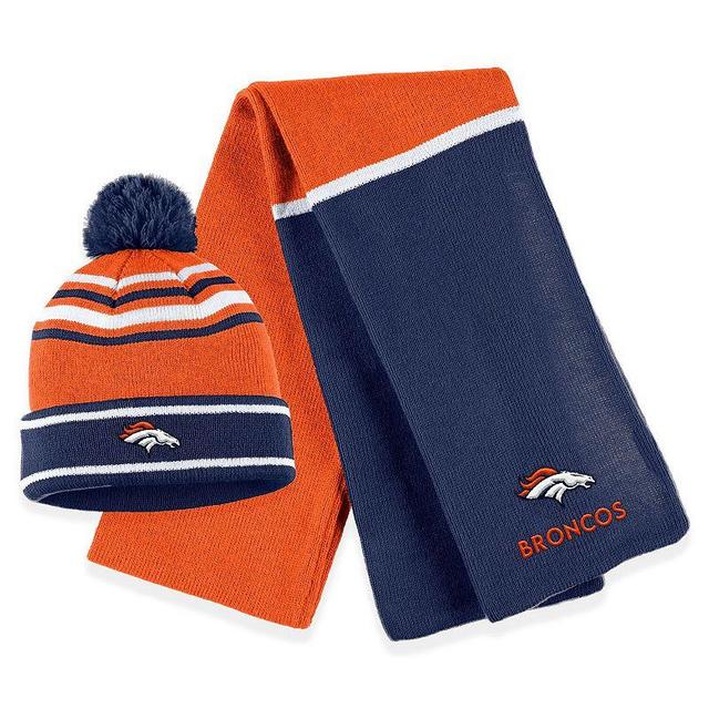 Womens WEAR by Erin Andrews Denver Broncos Colorblock Cuffed Knit Hat with Pom and Scarf Set Product Image