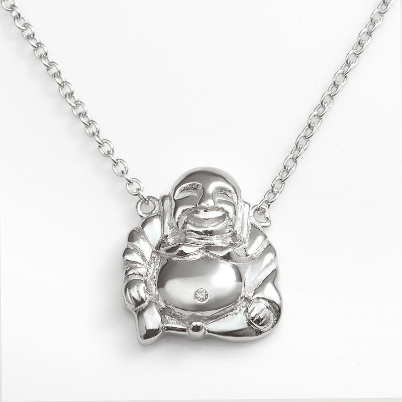 Sophie Miller Sterling Silver Cubic Zirconia Buddha Necklace, Womens White Product Image