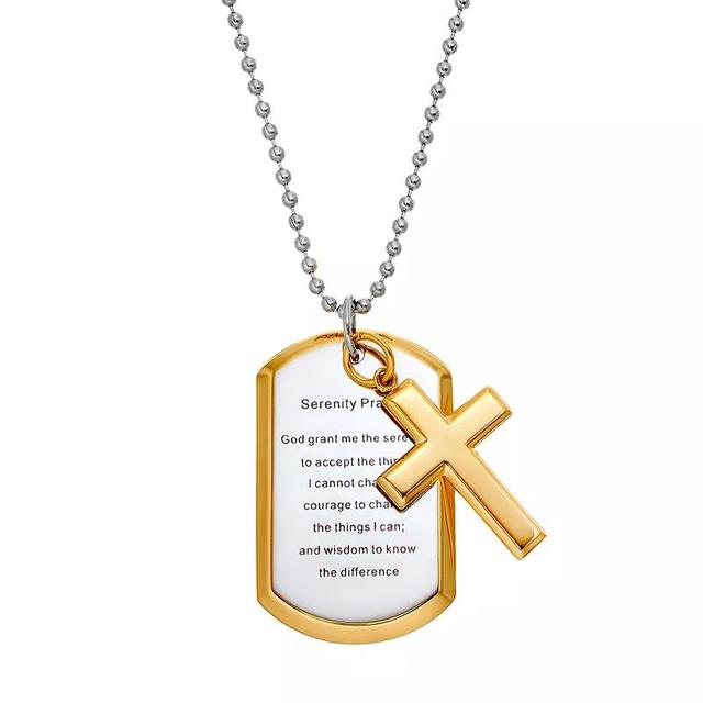 Stainless Steel & Yellow Ion-Plated Stainless Steel Serenity Prayer Dog Tag Necklace - Men, Mens Grey Product Image