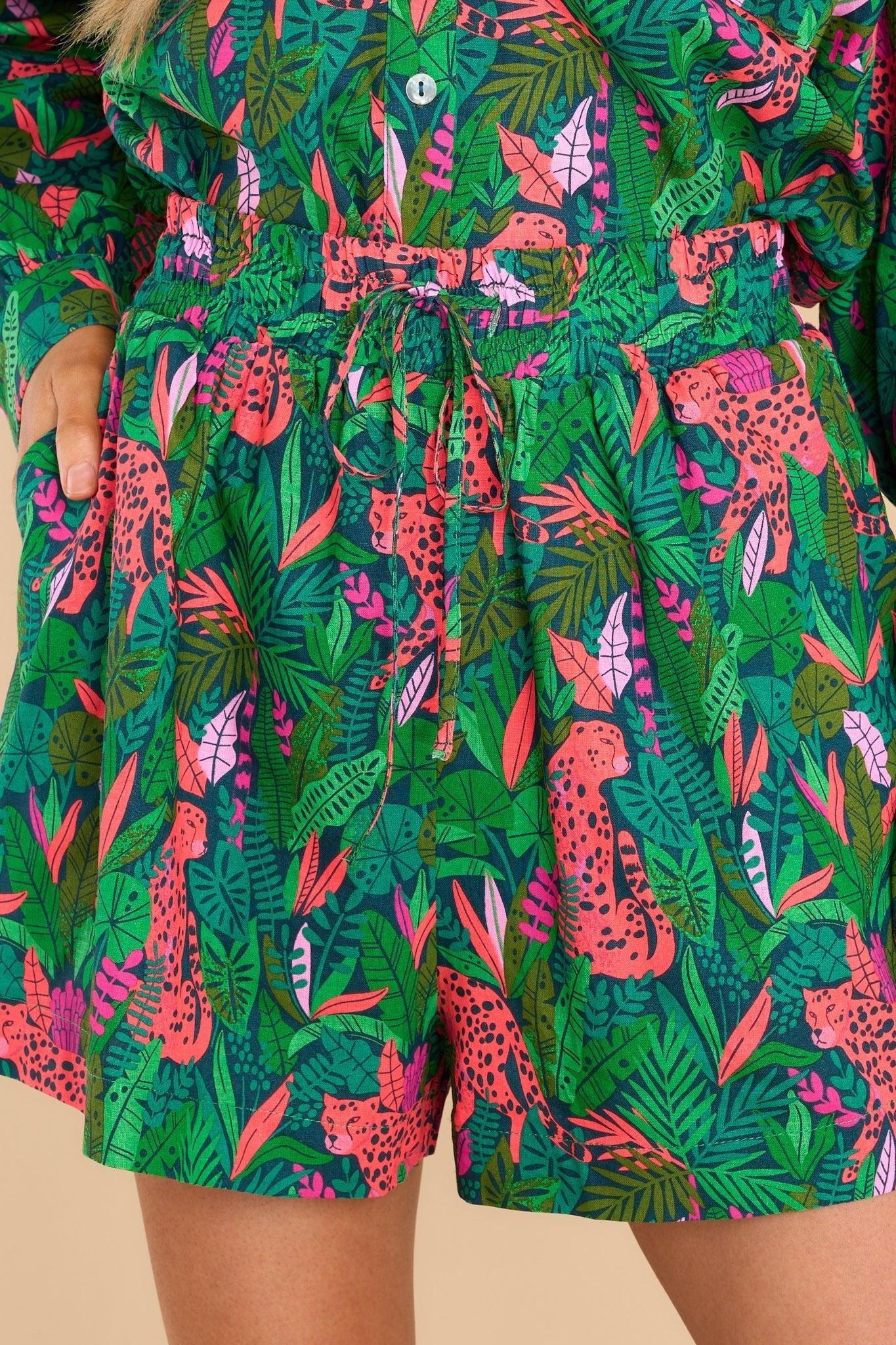 Palms Away Feeling Wild Green Pink Print Shorts product image