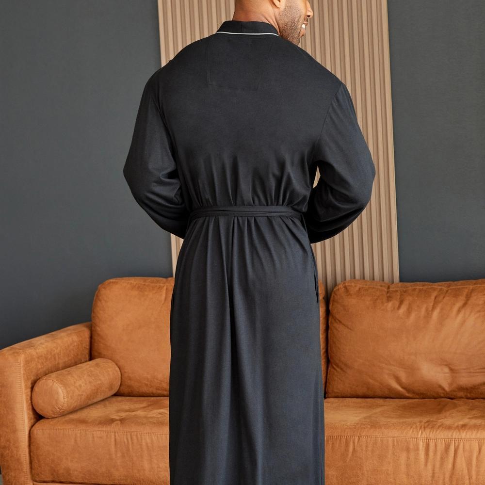 ADR Men's Soft Cotton Knit Jersey Long Lounge Robe with Pockets, Bathrobe Product Image