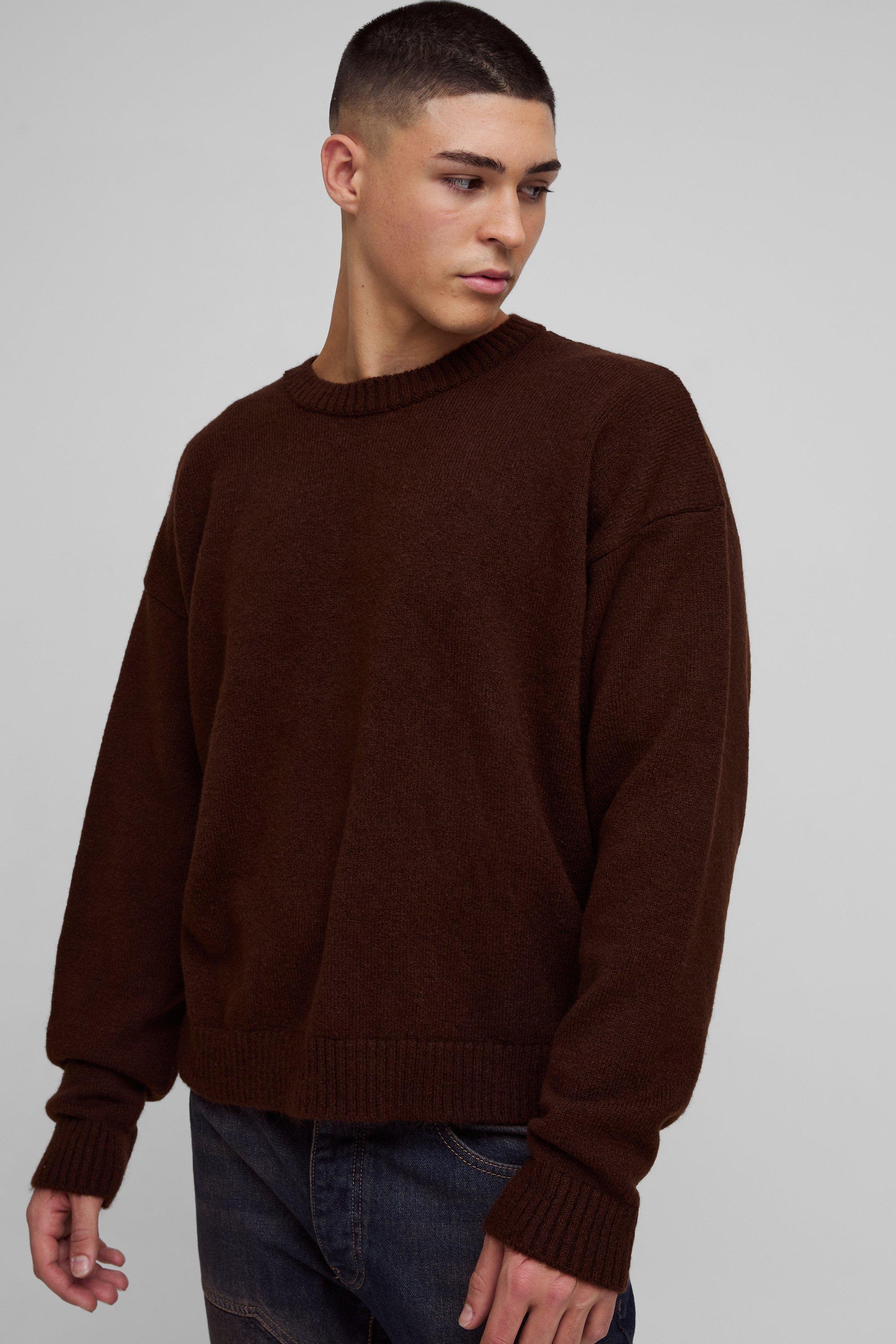 Oversized Boxy Brushed Knitted Sweater | boohooMAN USA Product Image