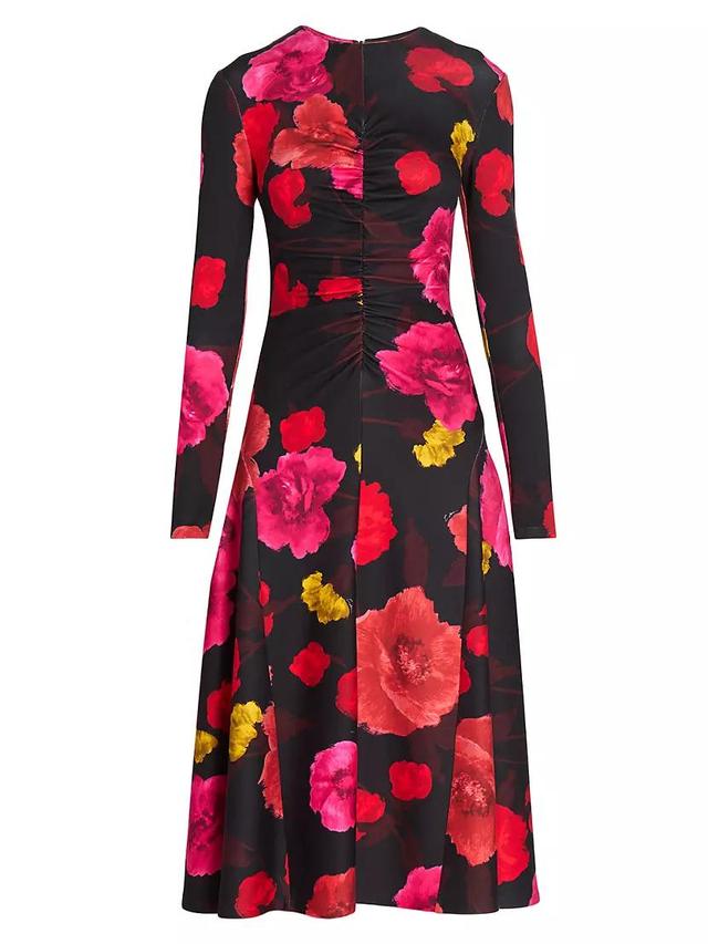 Floral Ruched Long-Sleeve Midi-Dress Product Image