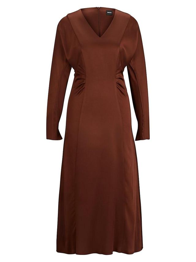 Womens Gathered-Detail Regular-Fit Dress in Soft Satin Product Image