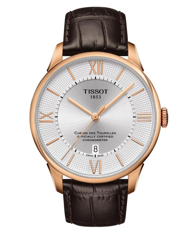 Tissot Mens Swiss Automatic Chemin Des Tourelles Brown Leather Strap Watch 42mm Product Image