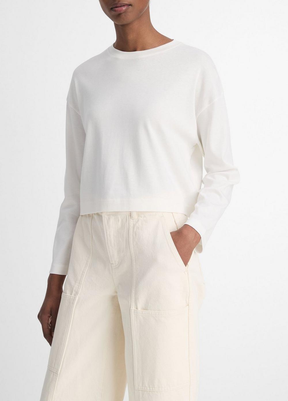 Pima Cotton Long-Sleeve Cropped T-Shirt Product Image