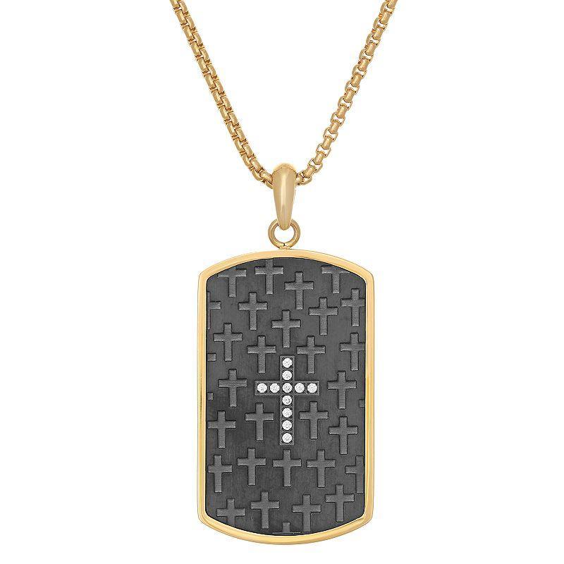 LYNX Mens Stainless Steel Cubic Zirconia Cross Dog Tag Pendant White Product Image