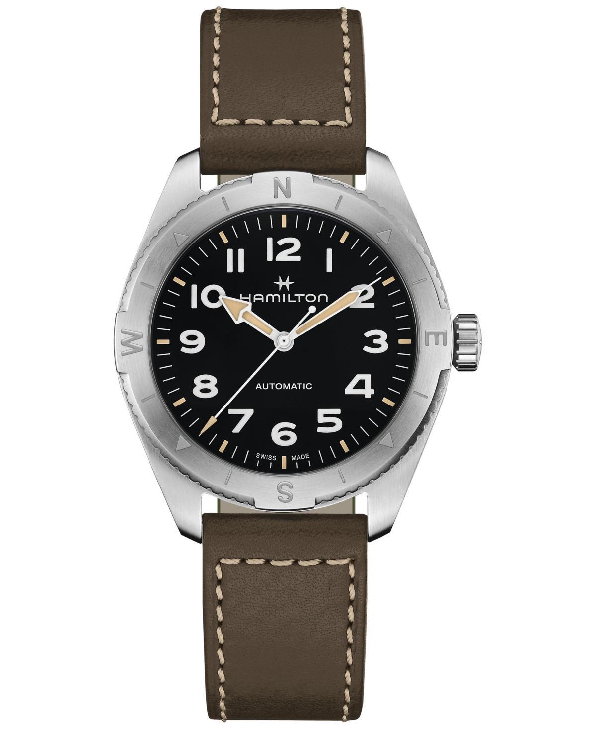 Hamilton Mens Swiss Automatic Khaki Field Expedition Green Leather Strap Watch 41mm - Green Product Image