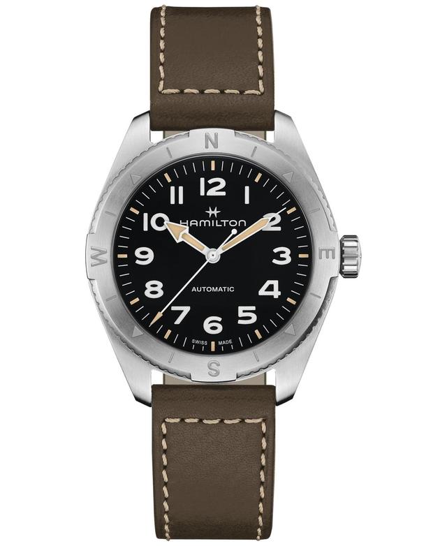 Hamilton Mens Swiss Automatic Khaki Field Expedition Green Leather Strap Watch 41mm Product Image