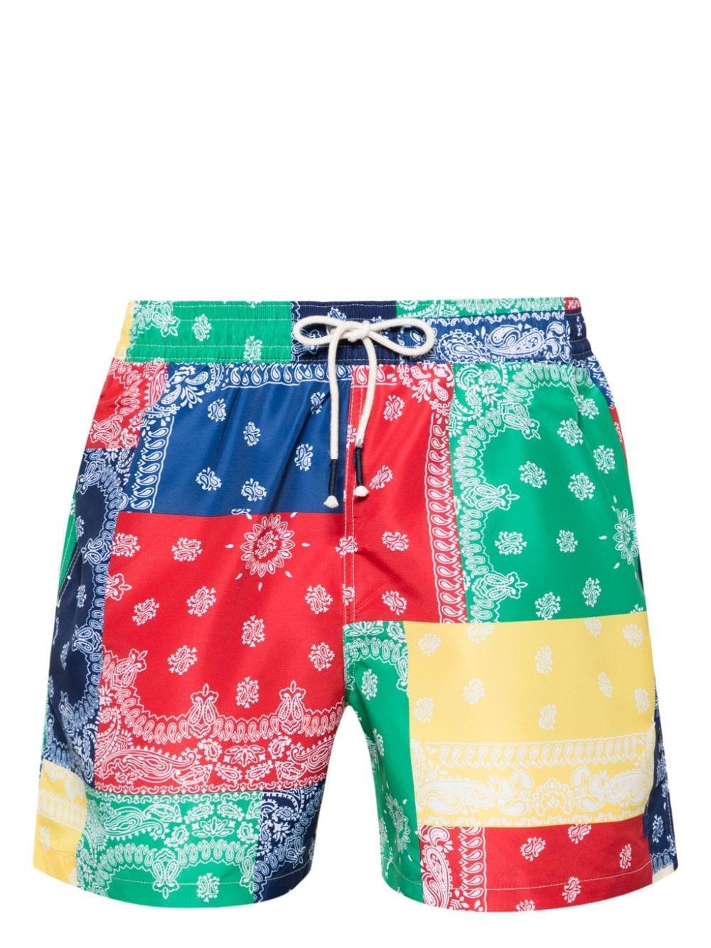 Bandana-print Drawstring Swim Shorts In Blue Product Image