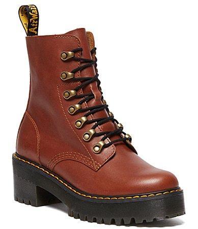 Dr. Martens Womens Leona Farrier Leather Platform Heel Combat Boots Product Image