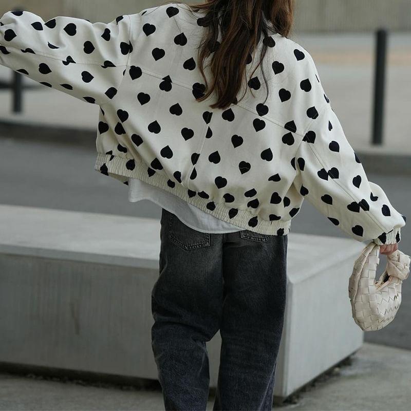 Heart Print Zip-Up Jacket Product Image