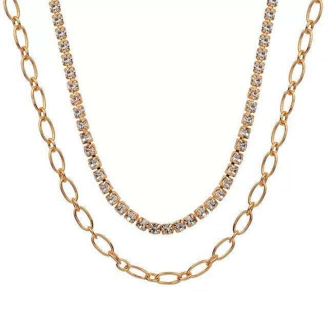 LC Lauren Conrad Gold Tone Two Row Cupchain & Paperclip Necklace, Womens, Clear Product Image