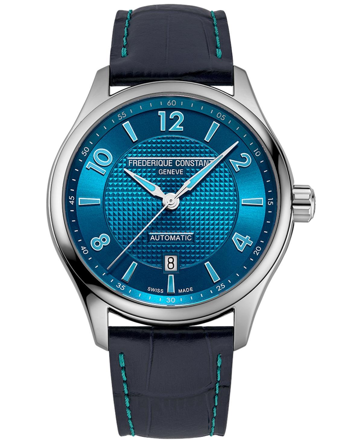 Frederique Constant Mens Swiss Automatic Runabout Blue Leather Strap Watch 42mm - Blue Product Image