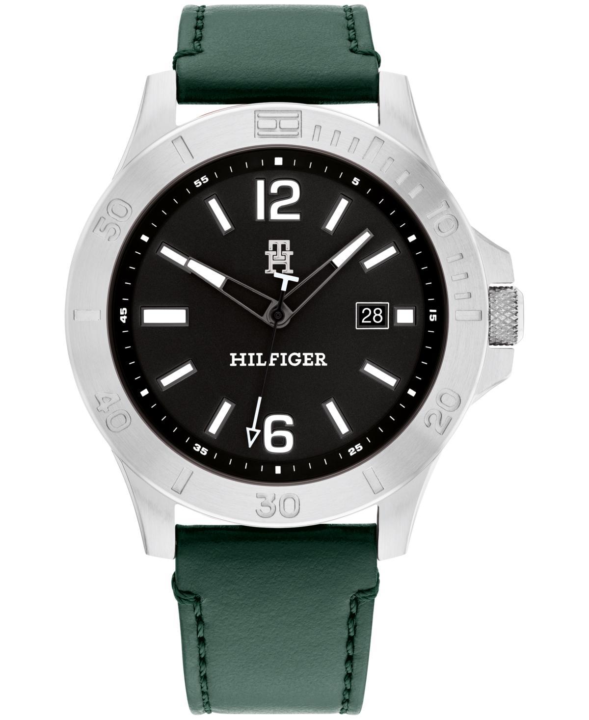 Tommy Hilfiger Mens Quartz Green Leather Strap Watch 46mm Product Image