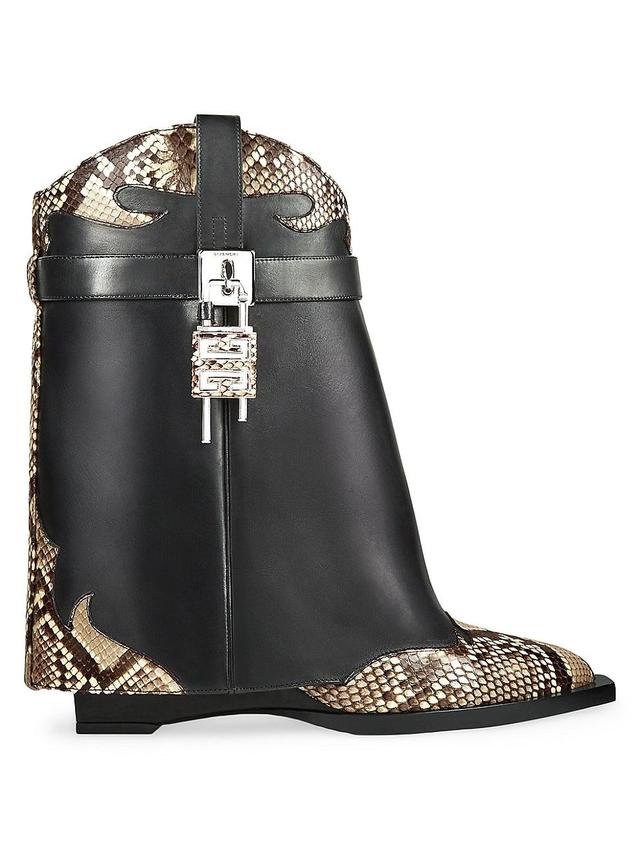 Womens Shark Lock Cowboy Ankle Boots In Leather And Python Product Image