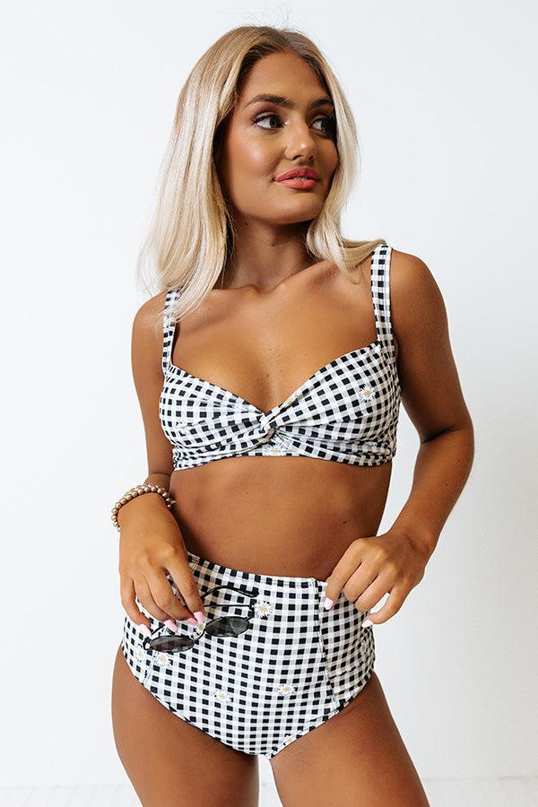 Tanning In Tulum Gingham Bikini Top in Black Product Image