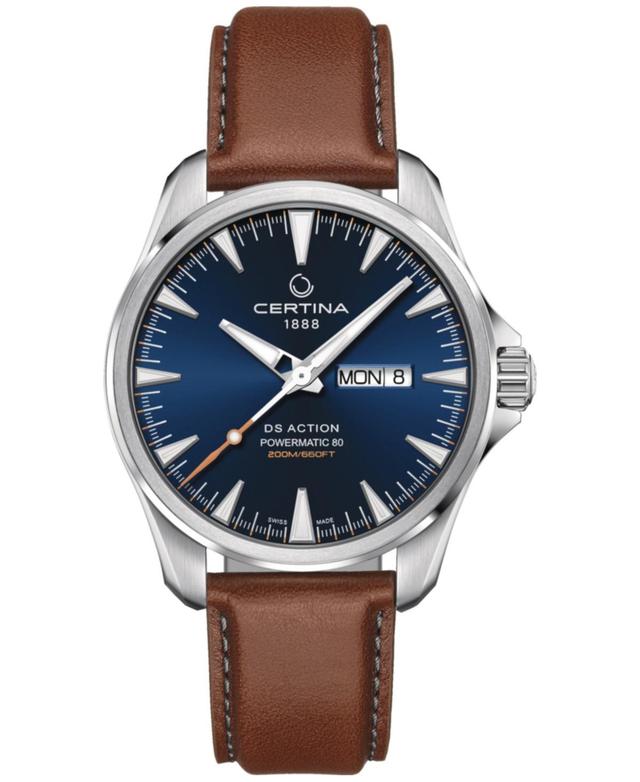 Certina Mens Swiss Automatic Ds Action Brown Leather Strap Watch 41mm - Blue Product Image