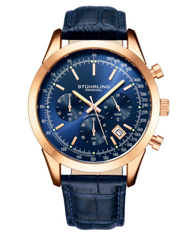 Stuhrling Mens Monaco Blue Leather Dial, 44mm Round Watch - Blue Product Image