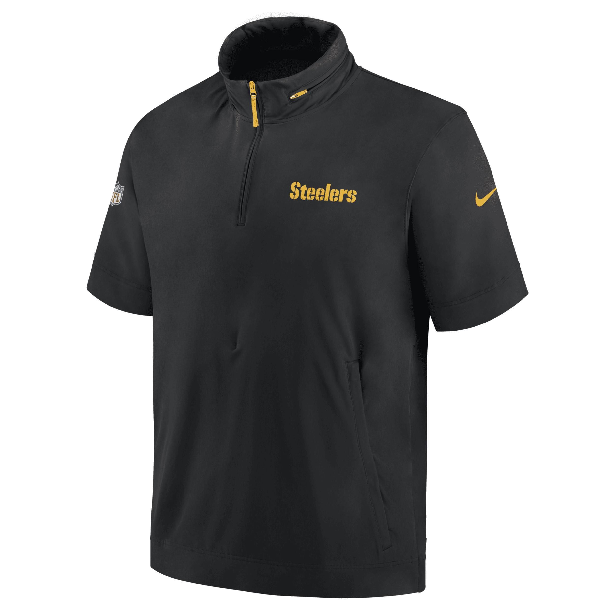 Pittsburgh Steelers Sideline Coach Nike Men's NFL 1/2-Zip Short-Sleeve Hooded Jacket Product Image