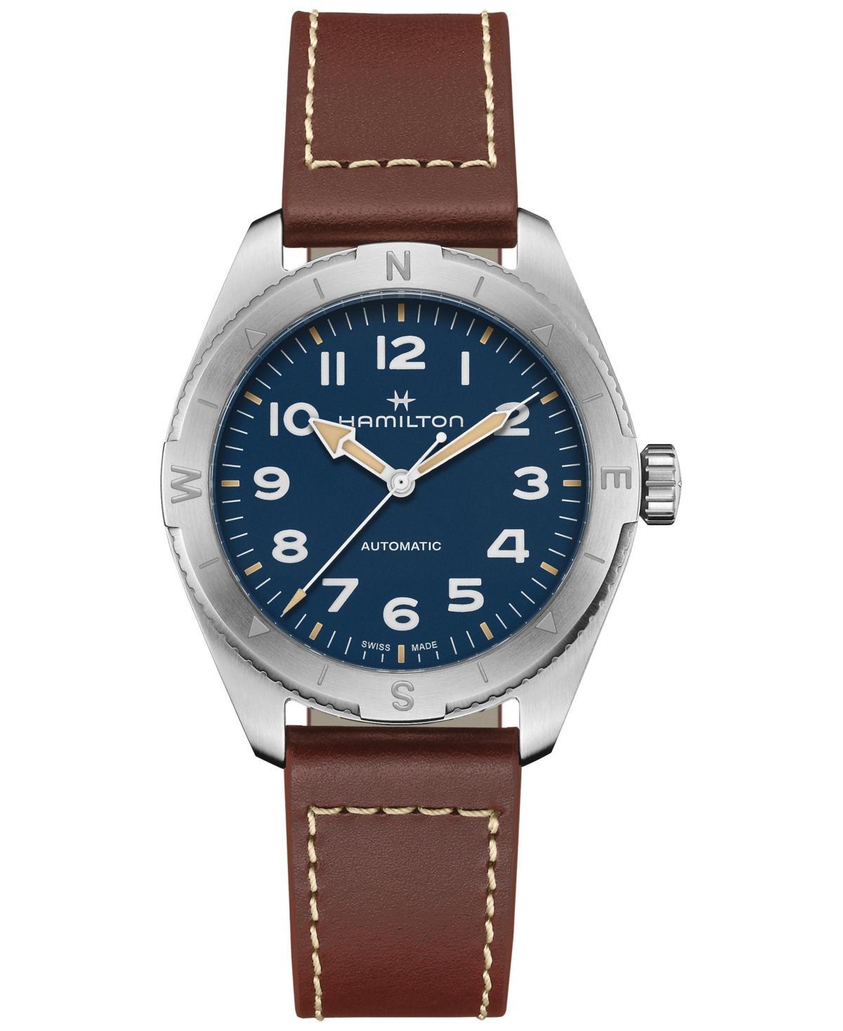 Hamilton Mens Swiss Automatic Khaki Field Expedition Brown Leather Strap Watch 41mm - Brown Product Image