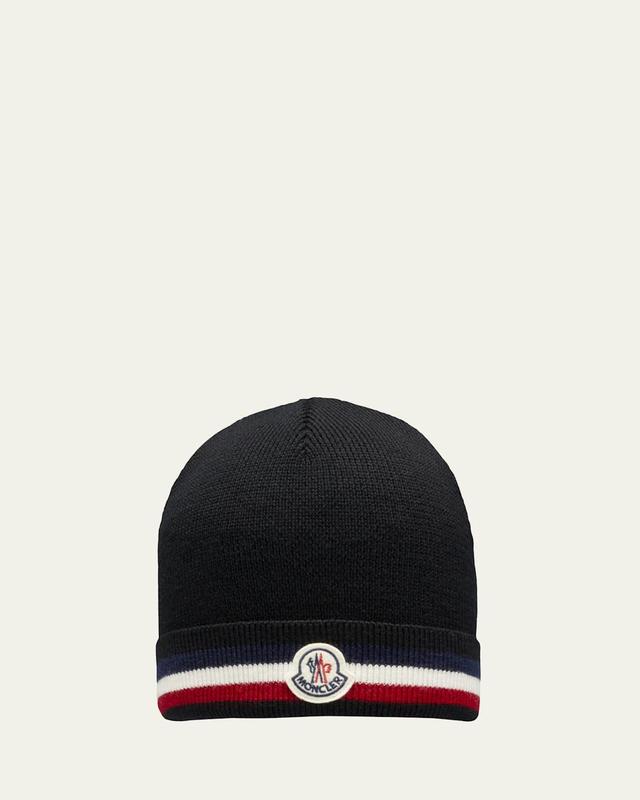 Mens Logo Patch Striped Wool Beanie Product Image