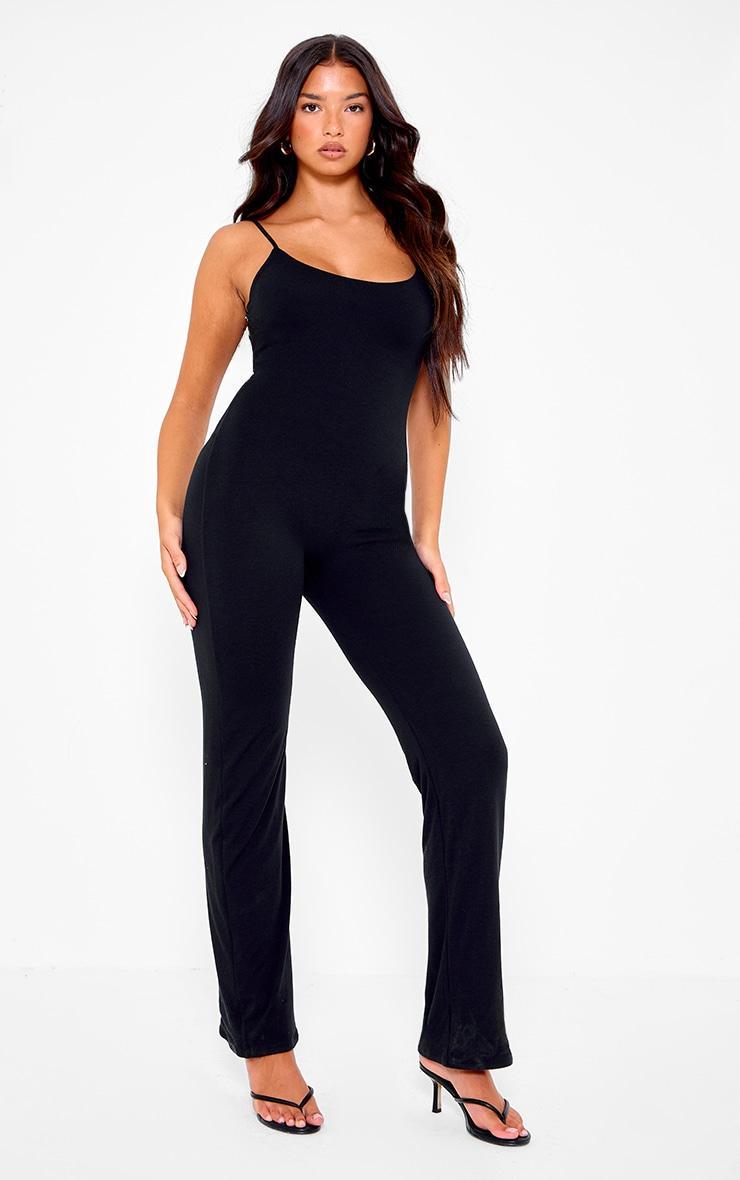 Black Double Layer Contour Jersey Strappy Scoop Back Jumpsuit Product Image